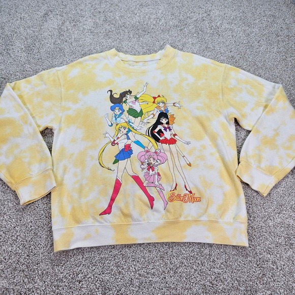 Sailor Moon Yellow Tie Dye Anime Graphic Print Pullover Sweatshirt Womens Small - Picture 2 of 5